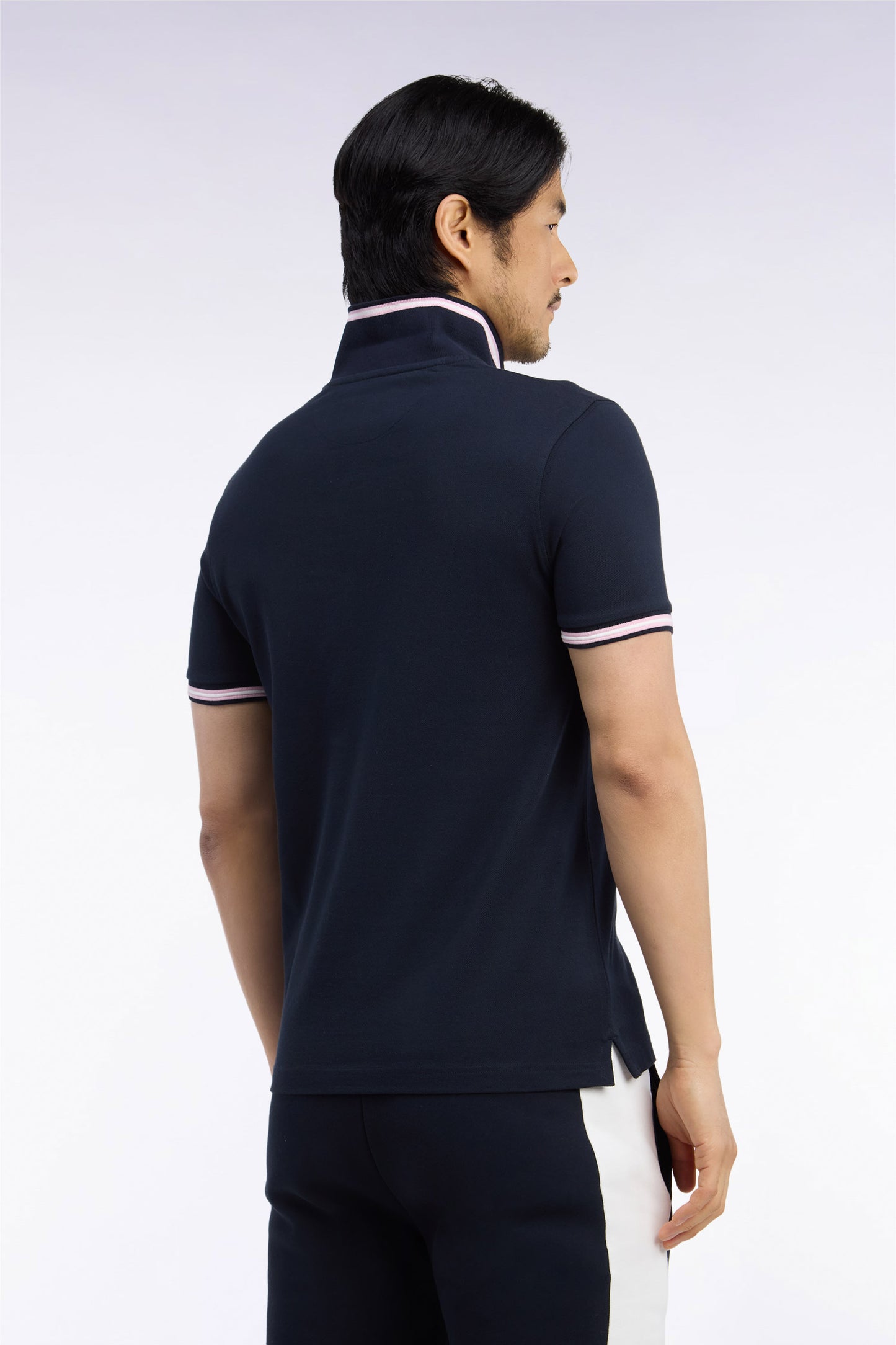 Polo manches courtes en piqué coton marine coupe droite