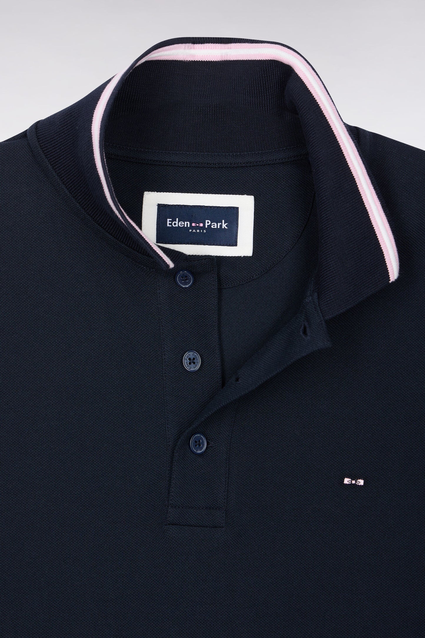 Polo manches courtes en piqué coton marine coupe droite