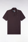 Short-sleeved polo shirt in brown cotton pique straight cut