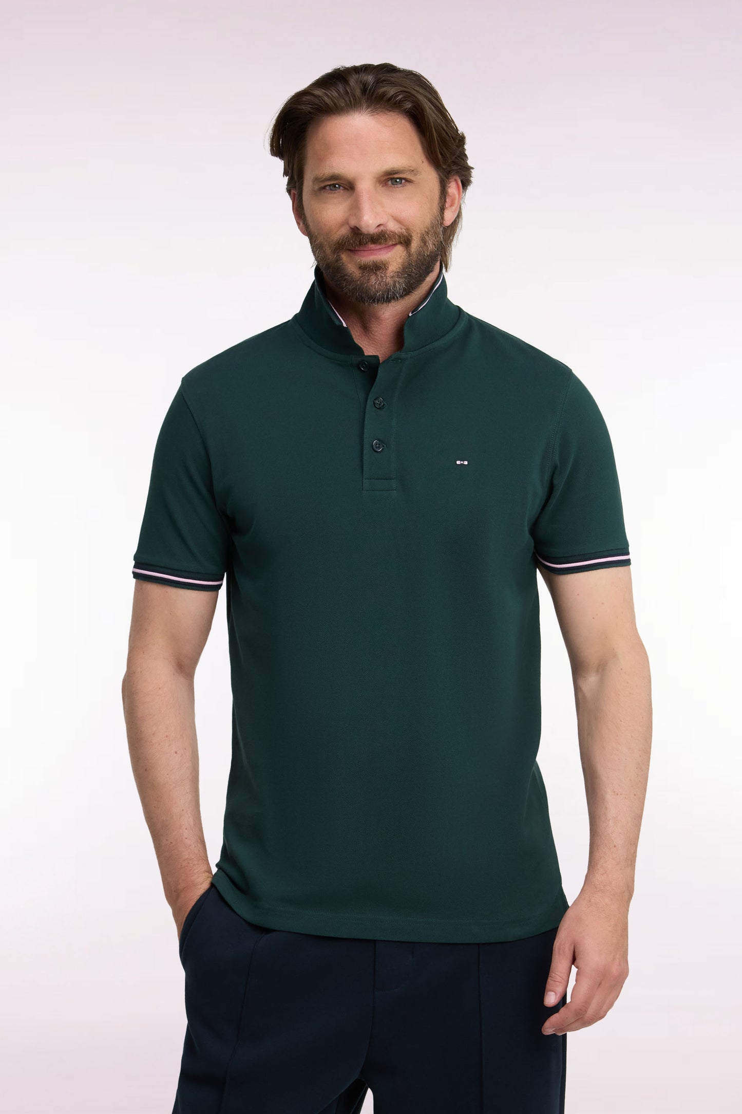 Polo manches courtes en piqué coton vert foncé coupe droite
