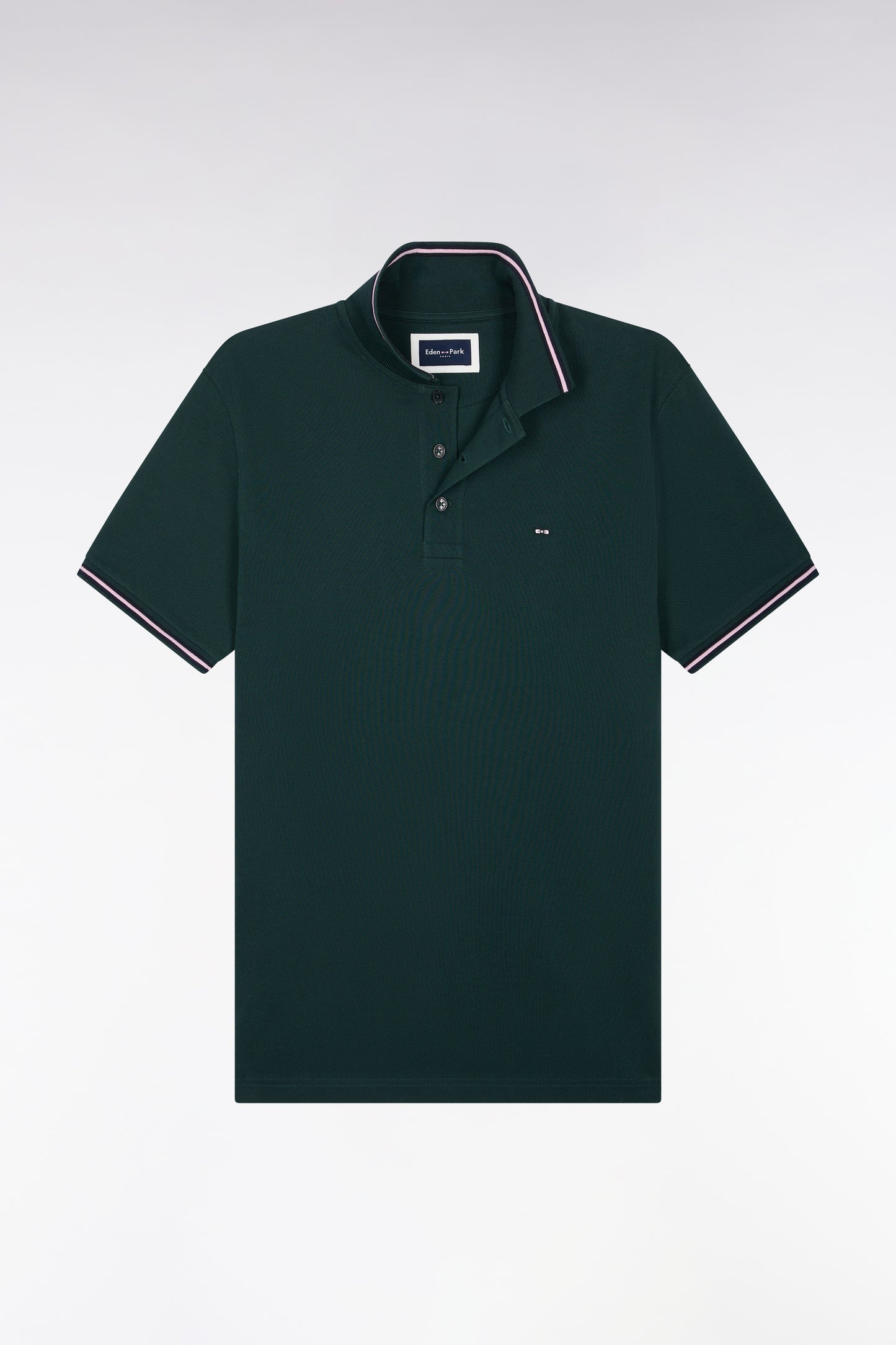 Polo manches courtes en piqué coton vert foncé coupe droite