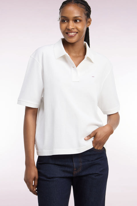 Polo manches courtes en coton blanc coupe oversized - Image 1