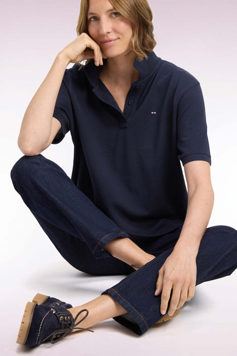 Polo manches courtes en coton marine coupe oversized - Image 1