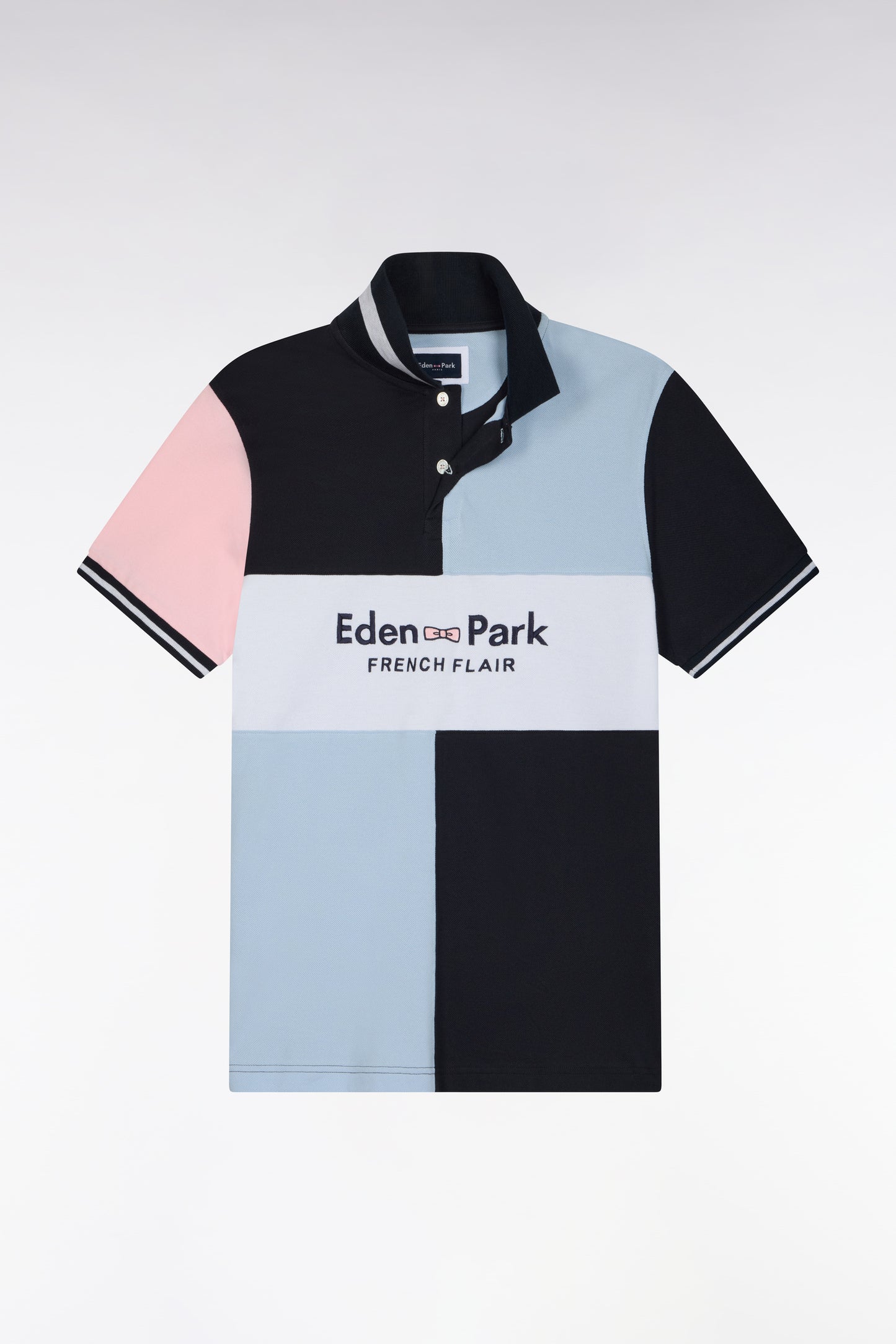 Polo manches courtes en coton marine et ciel broderie Eden Park coupe droite