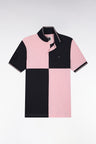 Short-sleeved polo shirt in navy and pink cotton, straight cut