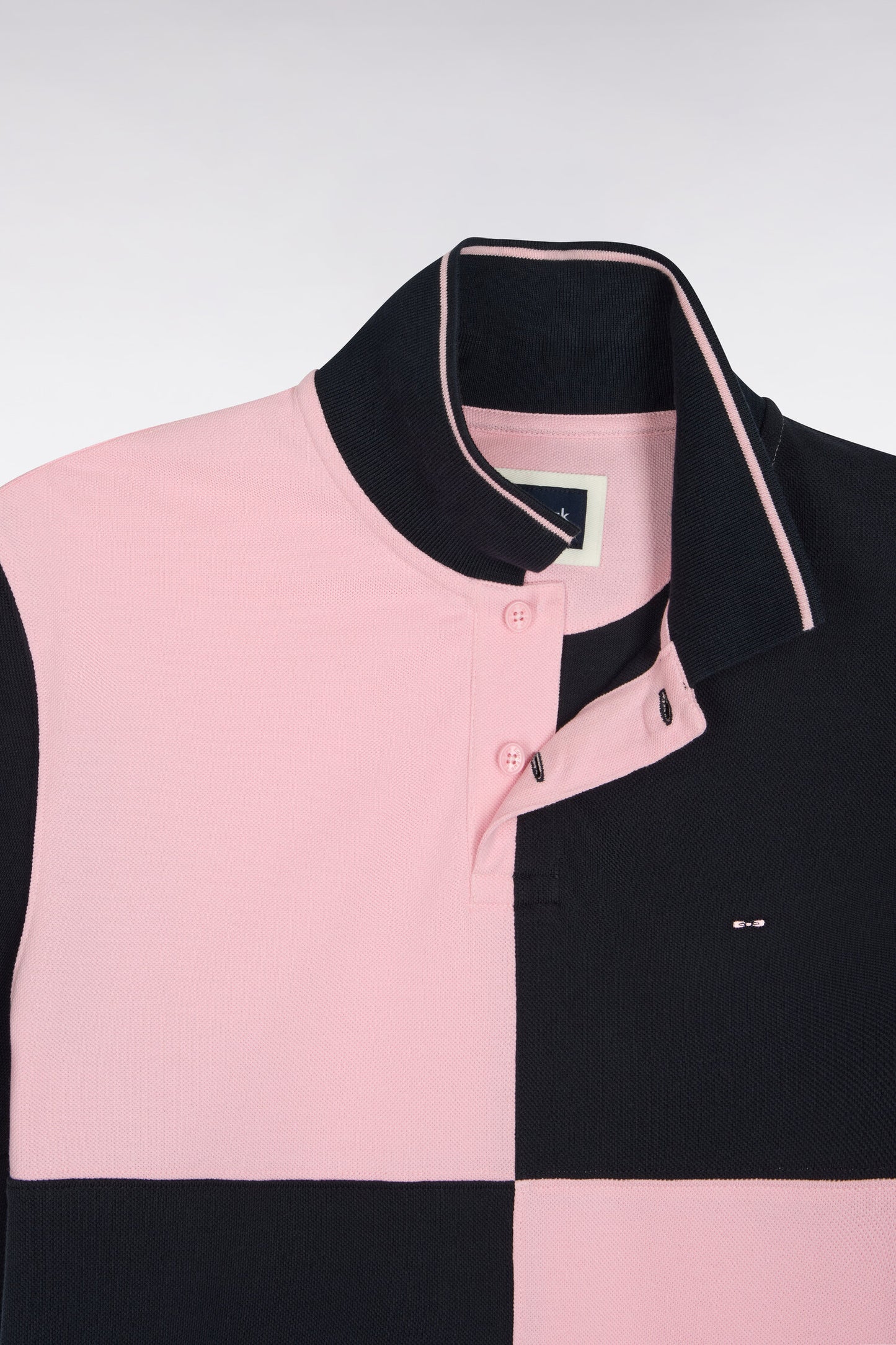 Polo manches courtes en coton marine et rose coupe droite