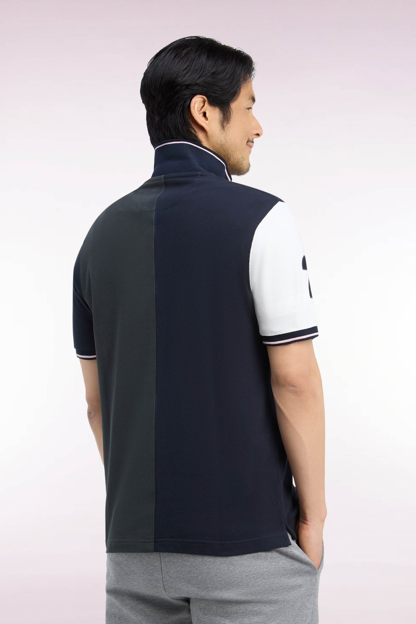 Polo manches courtes en coton kaki et marine coupe droite