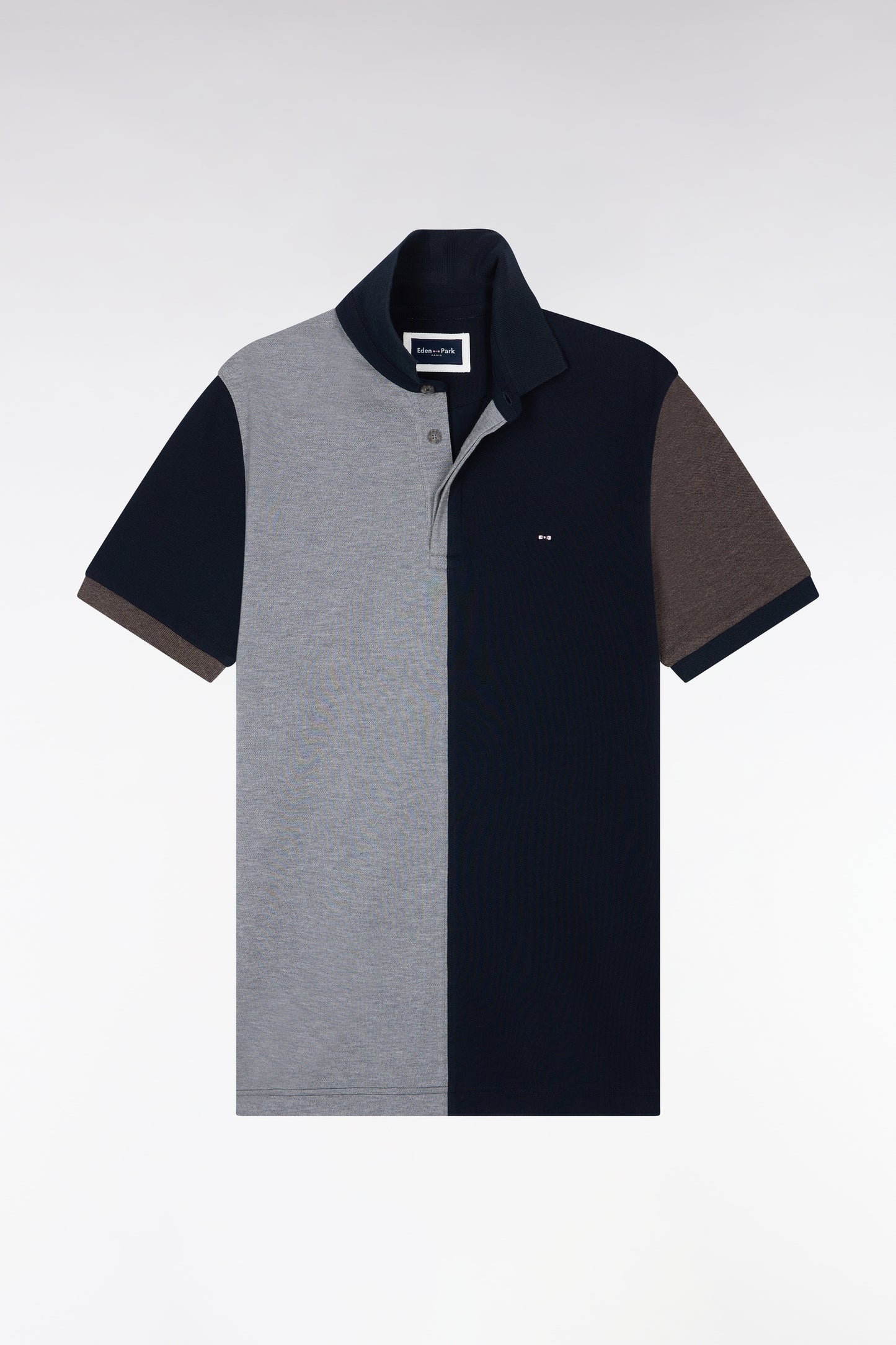 Polo manche courtes en piqué de coton peigné tricolore gris coupe droite