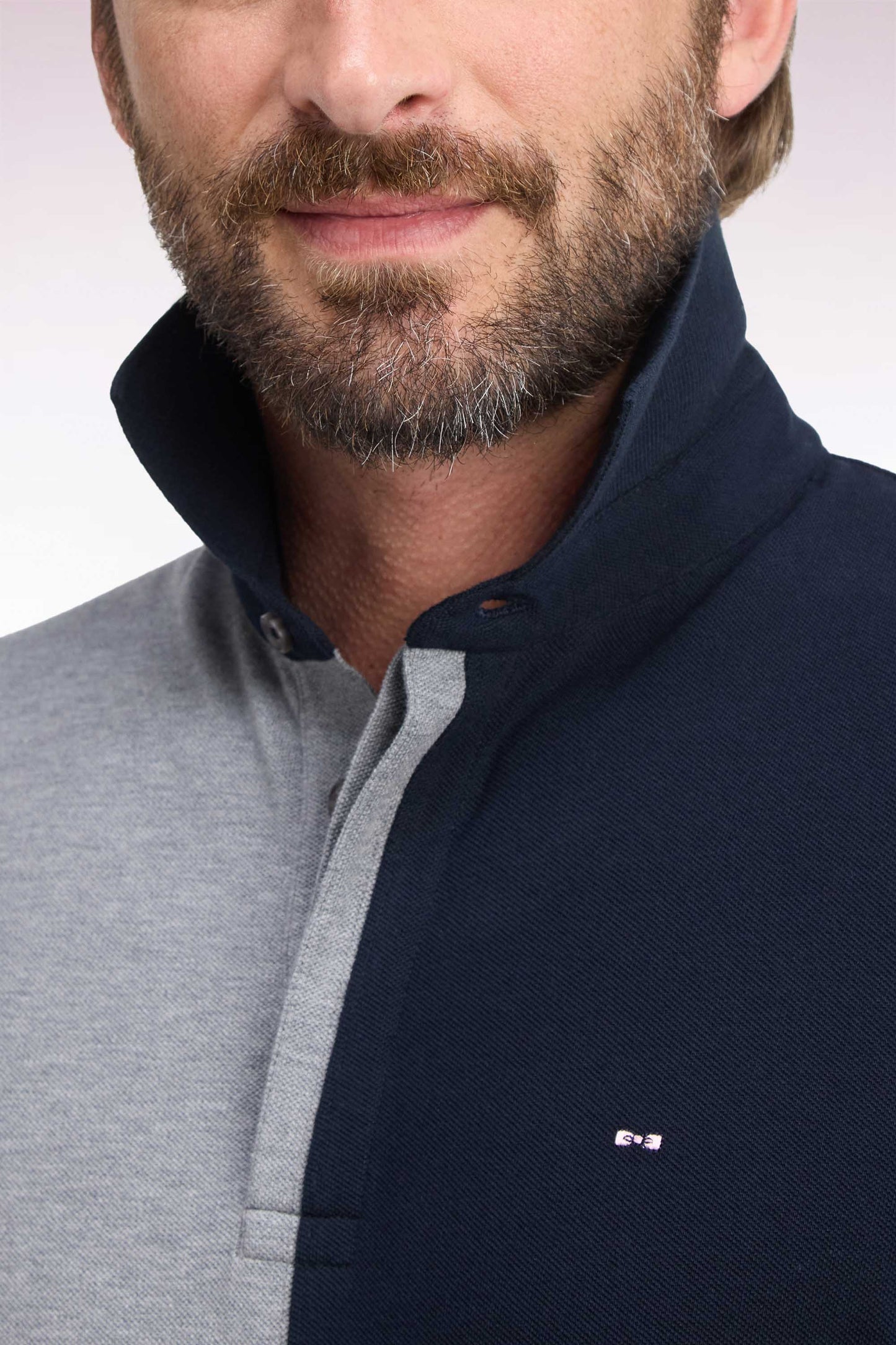 Polo manche courtes en piqué de coton peigné tricolore gris coupe droite