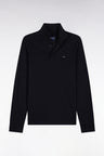 Long-sleeved polo shirt in black stretch cotton, slim fit