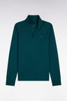 Slim fit green stretch cotton long-sleeved polo shirt