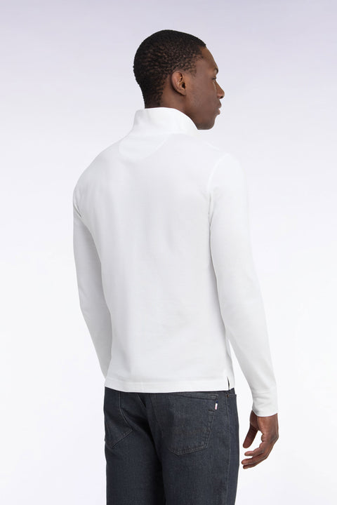 White Pima cotton long-sleeved straight-cut polo shirt - Image 3