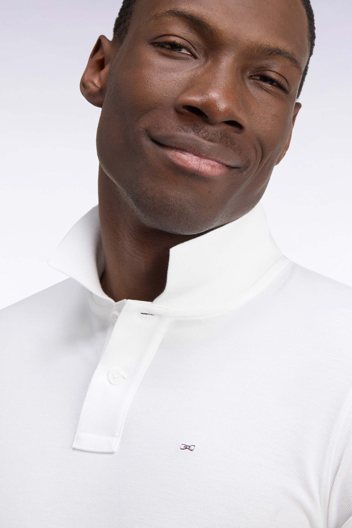 Polo manches longues en coton Pima blanc coupe droite