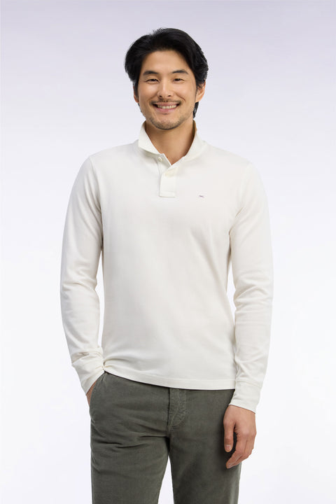 Polo manches longues en coton Pima écru coupe droite - Image 2