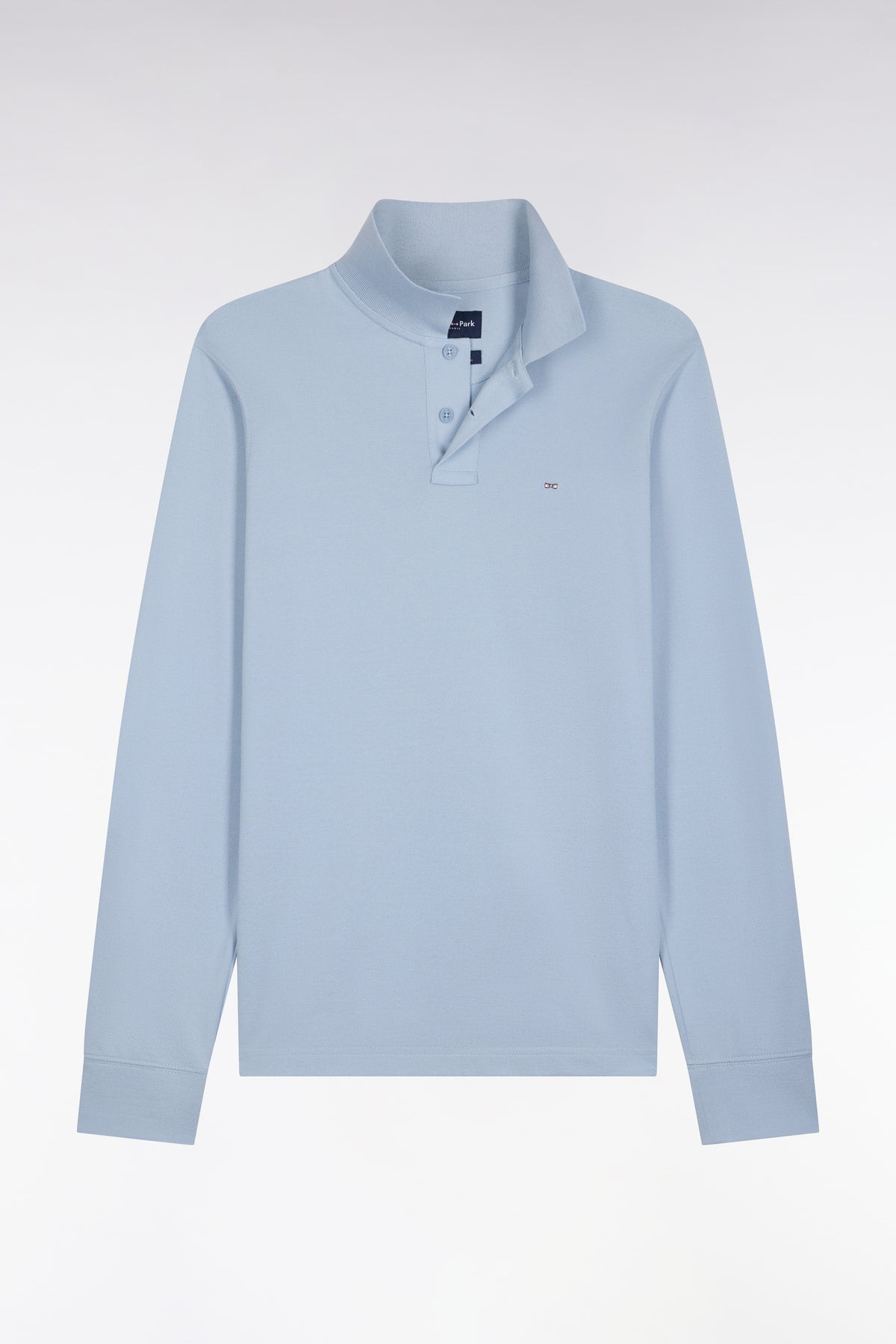 Long-sleeved polo shirt in sky blue Pima cotton, straight cut