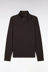 Long-sleeved polo shirt in dark brown Pima cotton, straight cut
