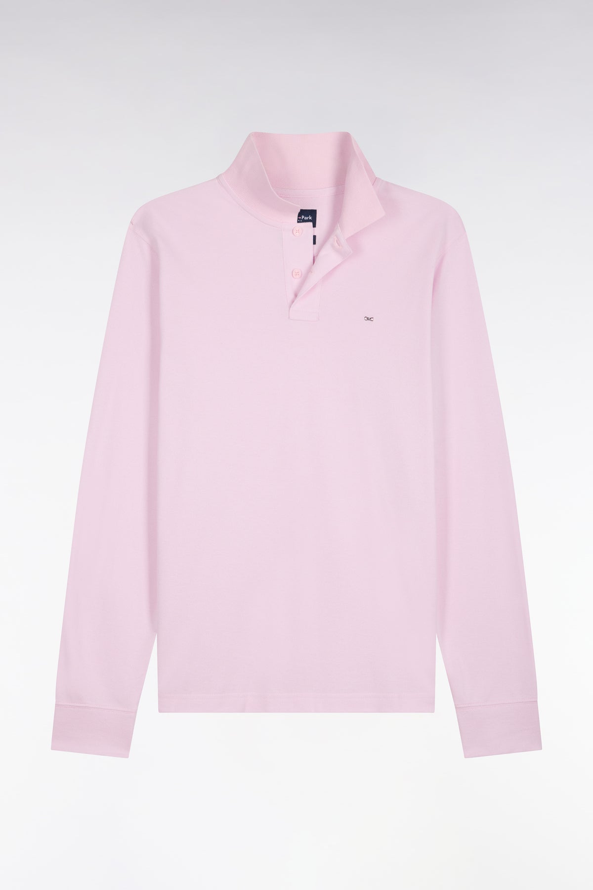 Long-sleeved straight-cut pink Pima cotton polo shirt