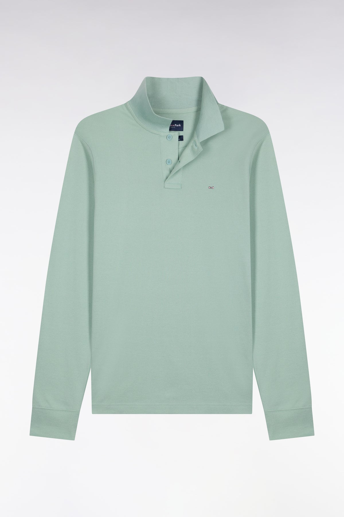 Green Pima cotton long-sleeved straight-cut polo shirt
