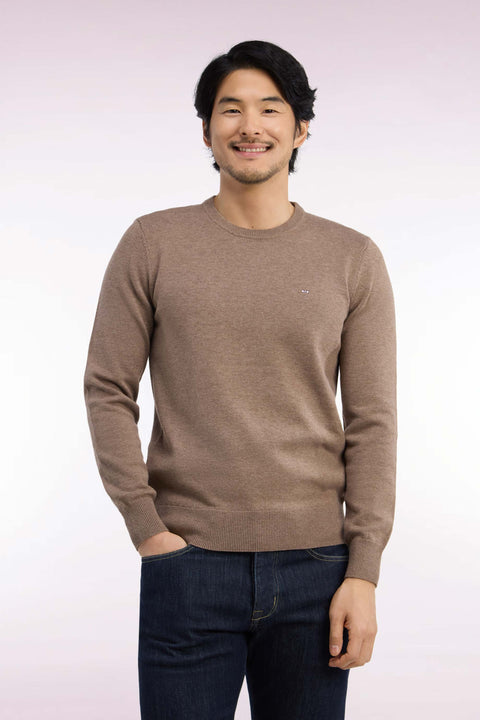 Round neck sweater in brown wool and cotton, straight cut - Image 3