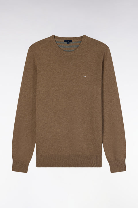 Round neck sweater in brown wool and cotton, straight cut - Image 2