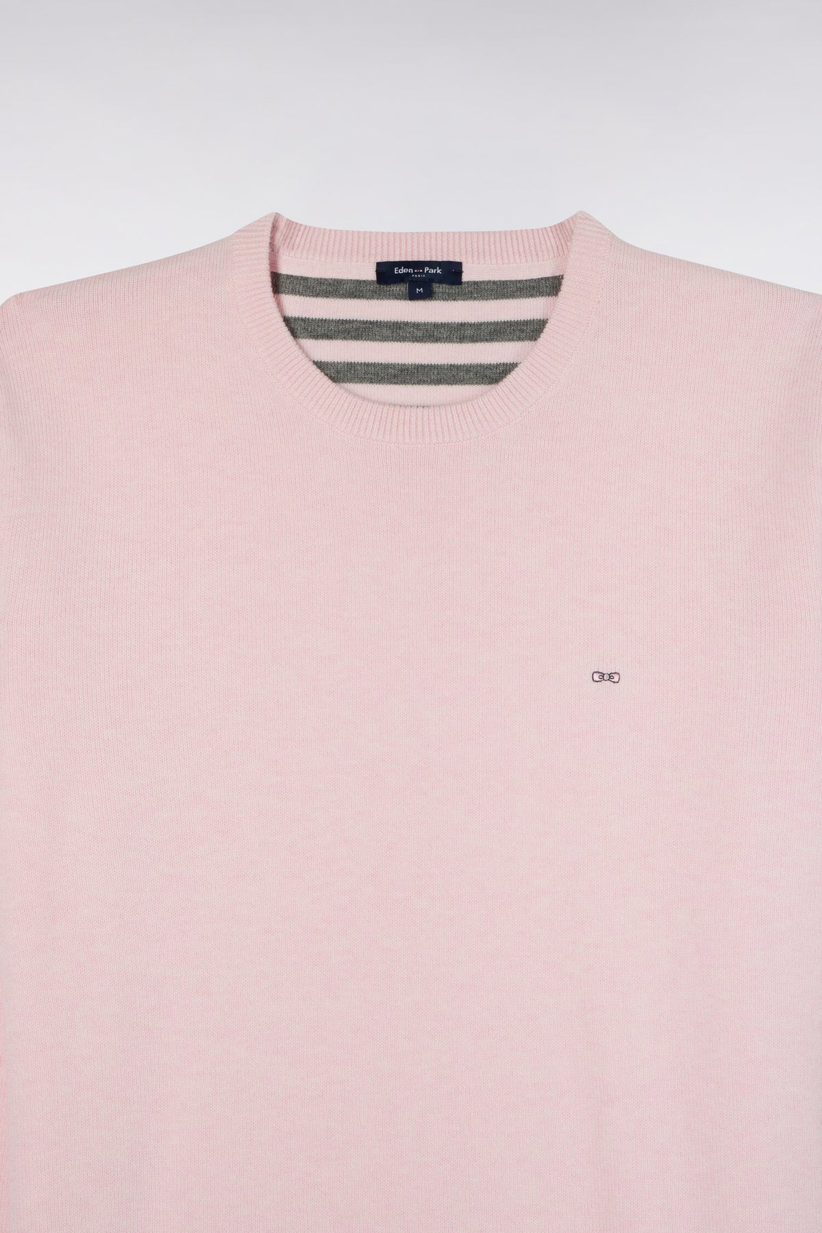 Round neck sweater in pink wool and cotton, straight cut