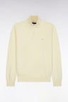 Straight cut wool and ecru cotton trucker neck sweater