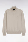 Straight cut gray wool and cotton trucker neck sweater