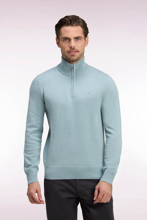 Straight cut water green wool and cotton trucker neck sweater - Image 3