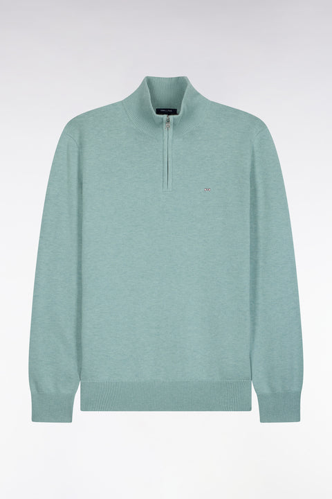 Straight cut water green wool and cotton trucker neck sweater - Image 2