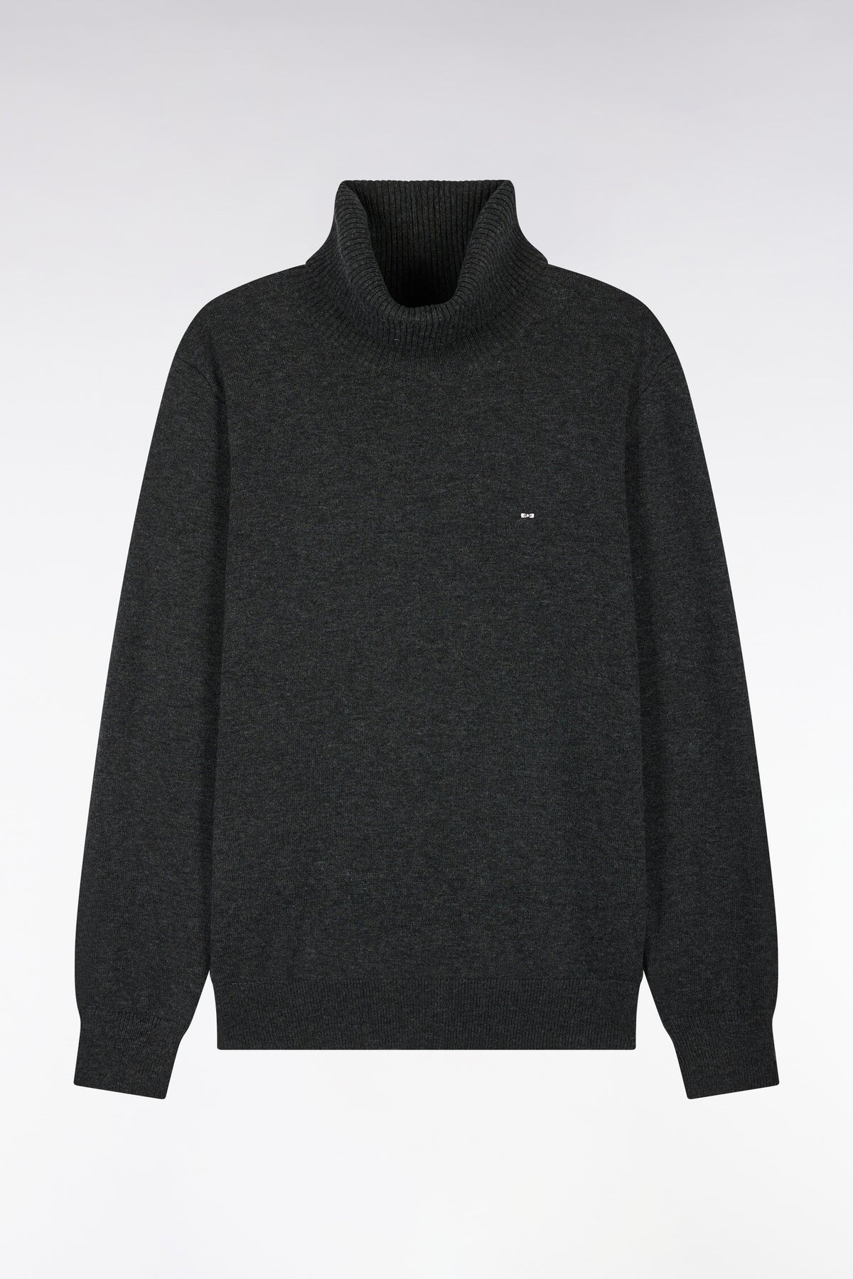 Straight cut dark gray wool and cotton turtleneck sweater
