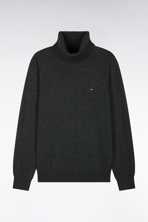 Straight cut dark gray wool and cotton turtleneck sweater - Image 2