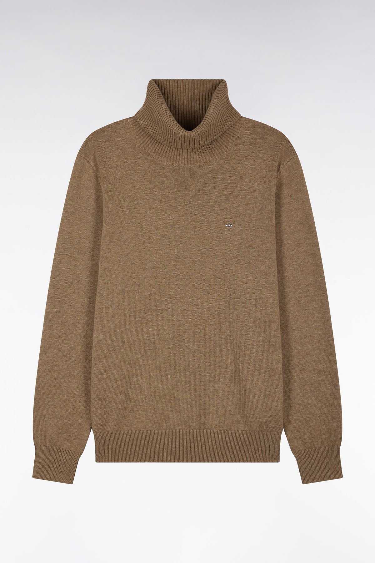 Straight cut brown wool and cotton turtleneck sweater