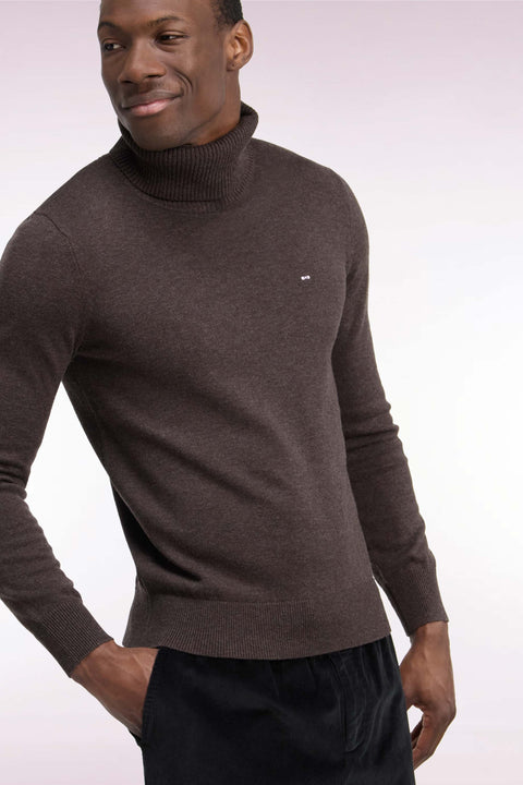 Straight cut brown wool and cotton turtleneck sweater - Image 1