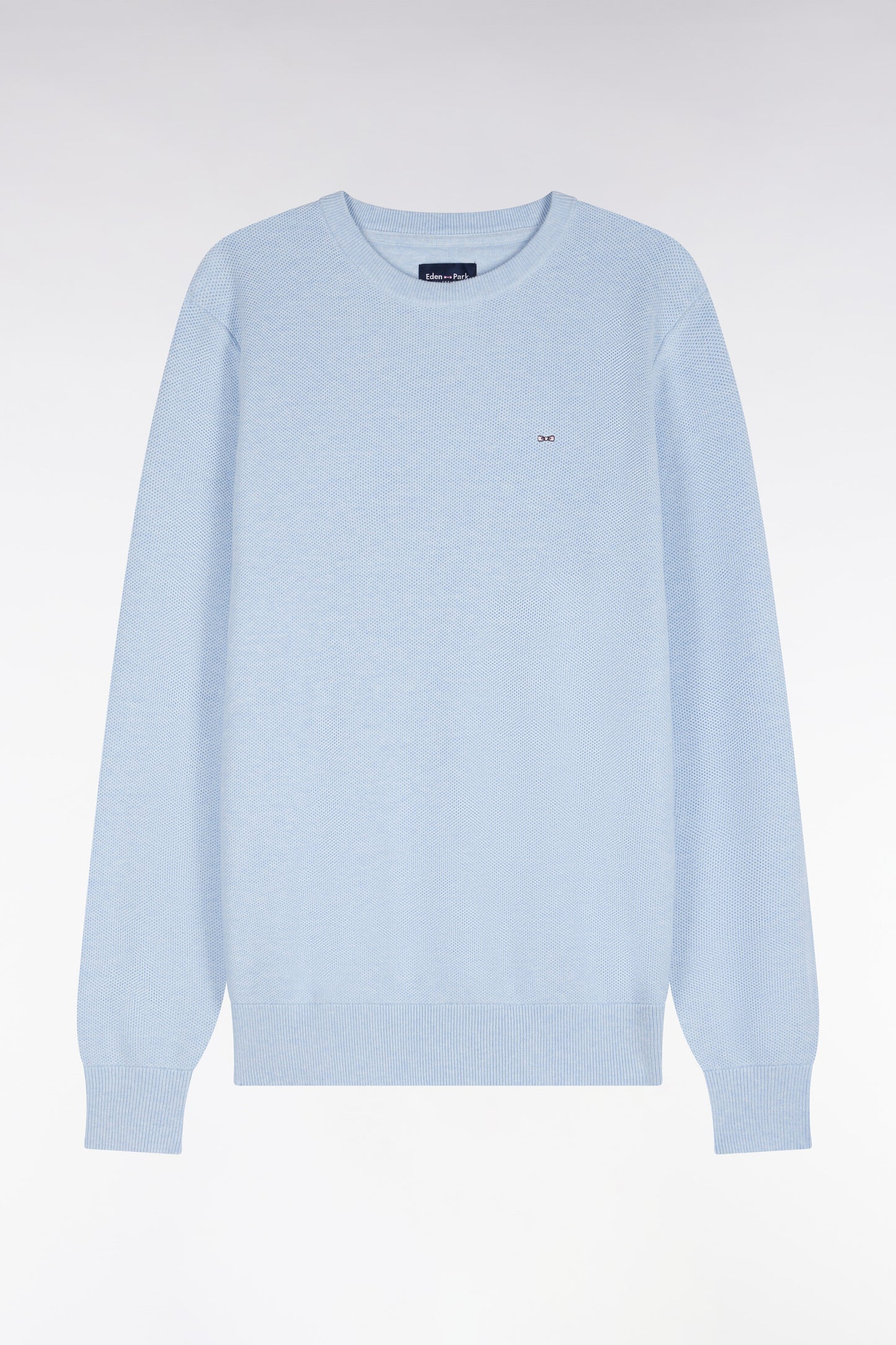 Pull col rond en coton bleu ciel coupe droite