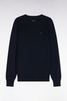 Round-neck navy cotton straight-cut sweater