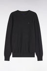 Round neck sweater in dark gray cotton, straight cut