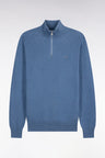 Straight cut blue cotton trucker neck sweater