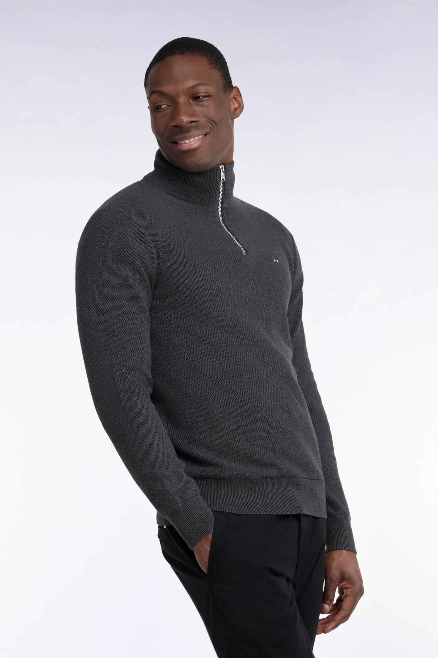 Pull col camionneur en coton gris foncé coupe droite