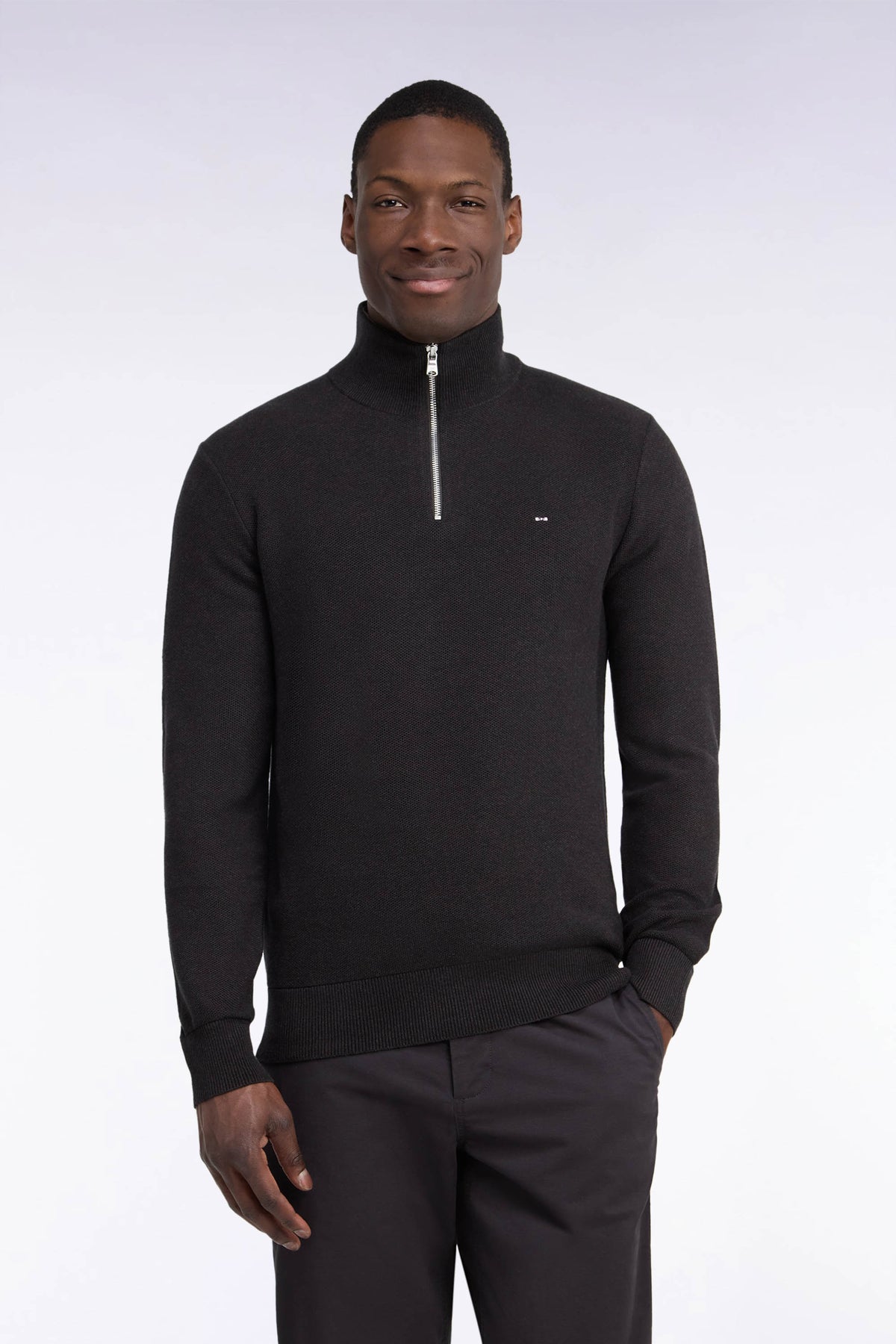 Pull col camionneur en coton marron coupe droite