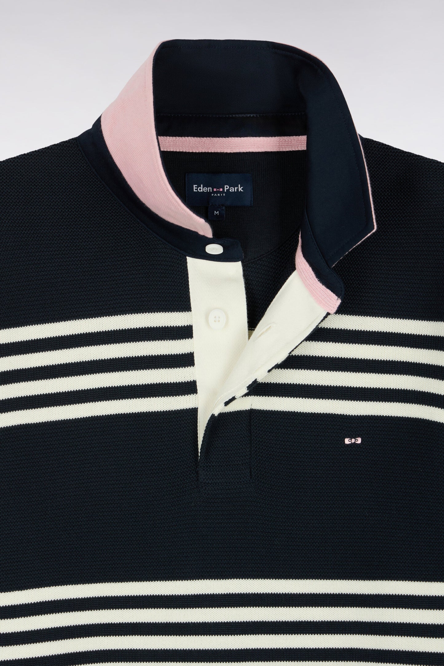 Pull à col maillot en coton écru et marine coupe droite