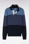 Regular fit tricolor cotton jersey collar sweater with navy stripe effect