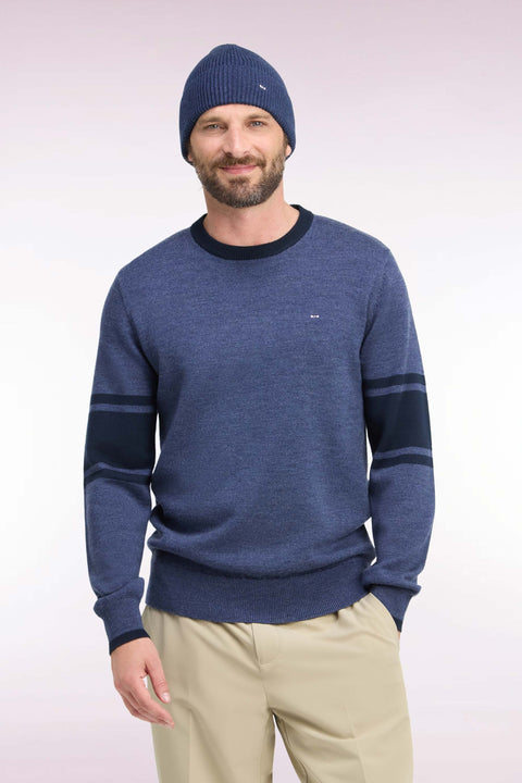 Round-neck sweater in navy merino wool jersey - Image 3