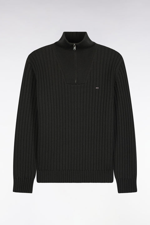 Straight cut ribbed khaki wool and cotton trucker neck sweater - Image 2