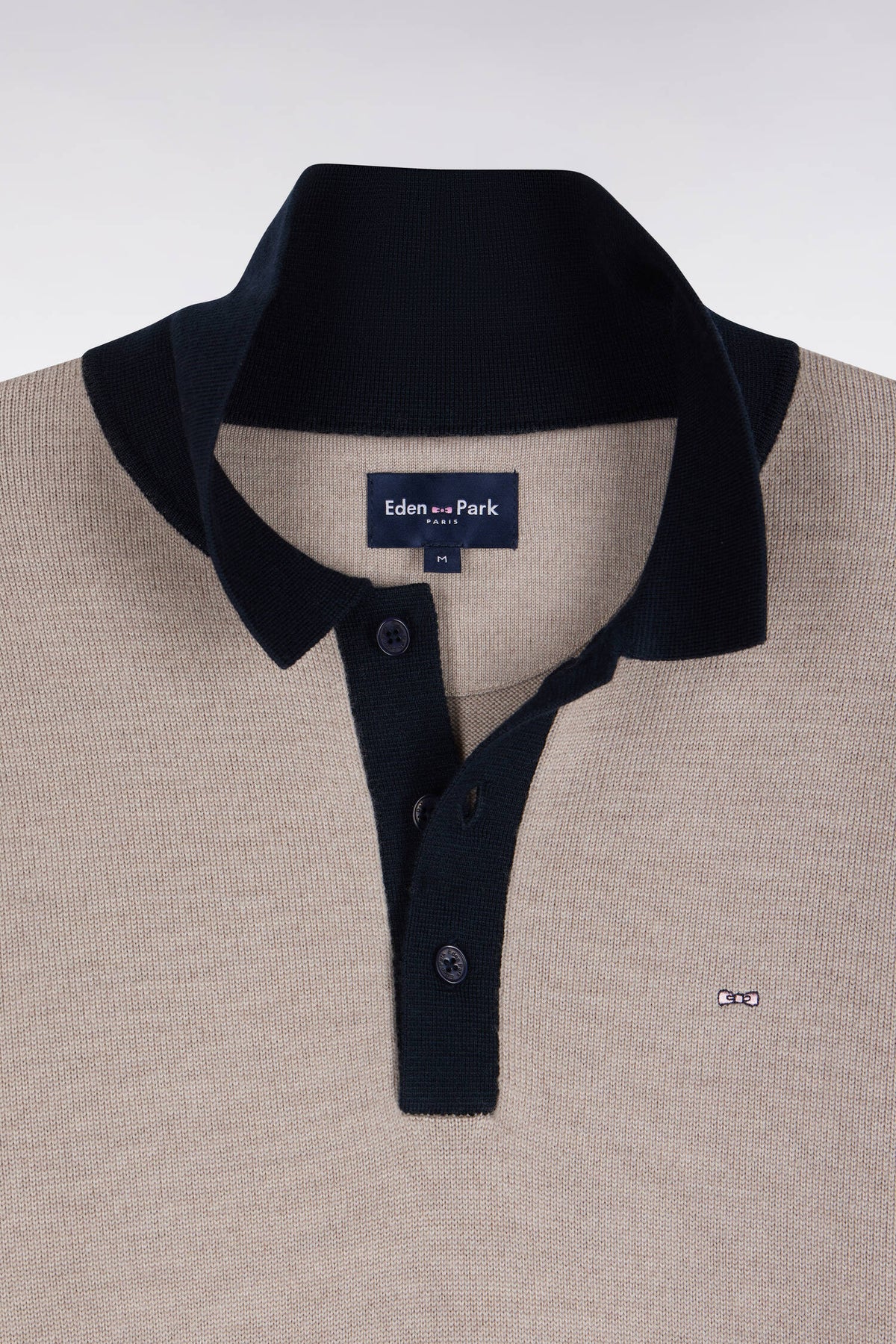 Beige merino wool jersey polo collar sweater