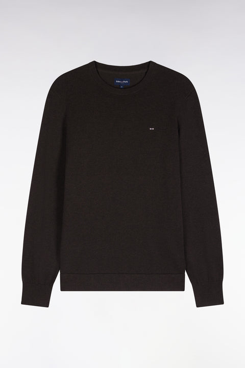 Pull à col rond en coton et viscose marron coupe droite - Image 2