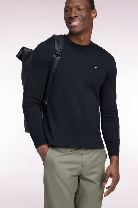 Pull à col rond en coton et viscose noir coupe droite - Image 1