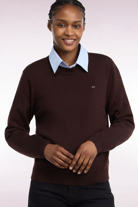 Straight cut brown wool round neck sweater - Image 1