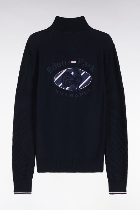Pull à col montant zippé en coton marine broderie XV de France coupe regular - Image 2