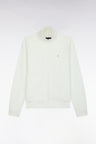 Straight cut zipped sweatshirt in ecru cotton fleece