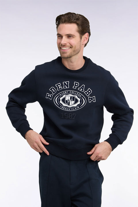 Sweatshirt en molleton marine brodé coupe droite - Image 1